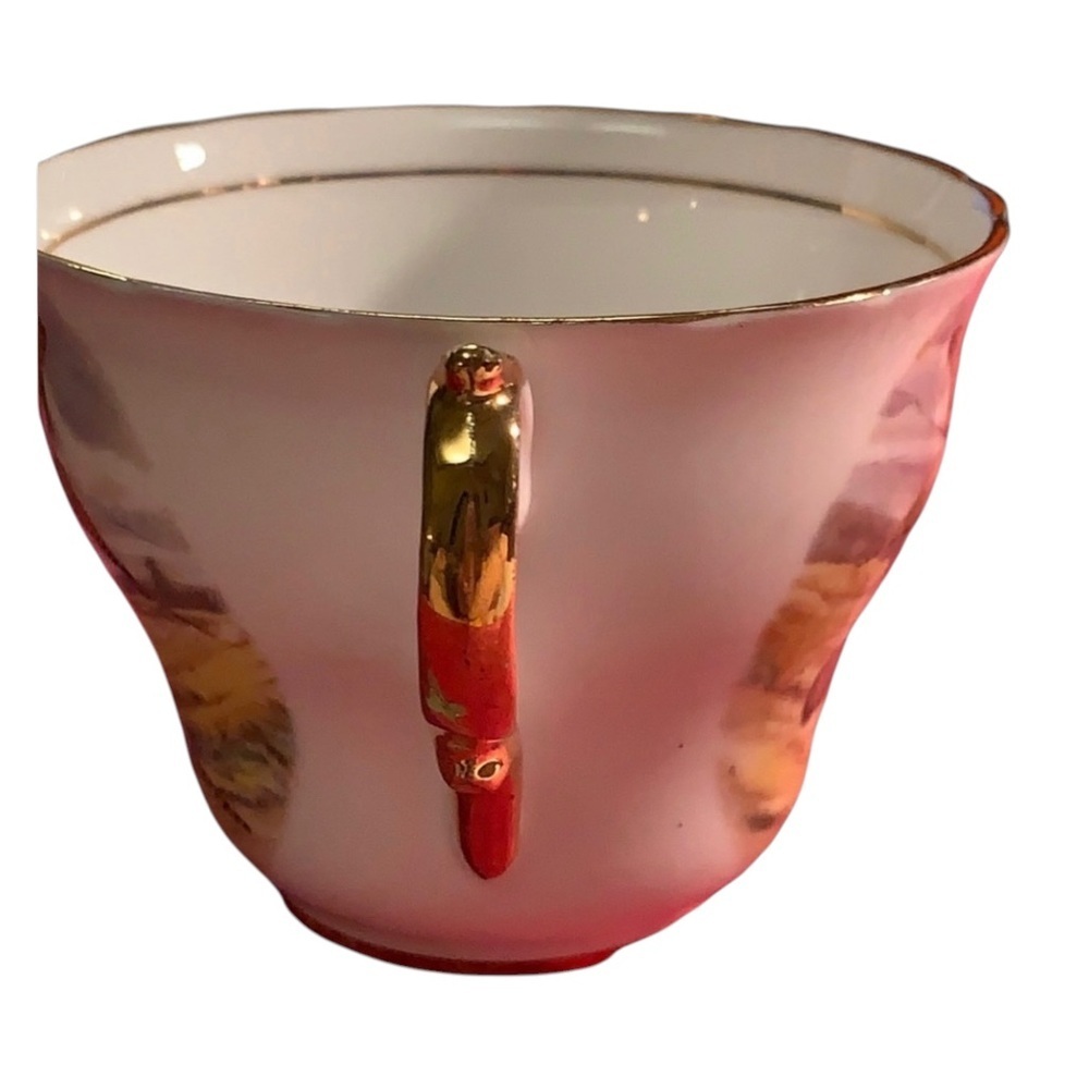 Regency, Cup & Saucer with Pheasant flying in orange evening sky. Bone China - Picture 7 of 8